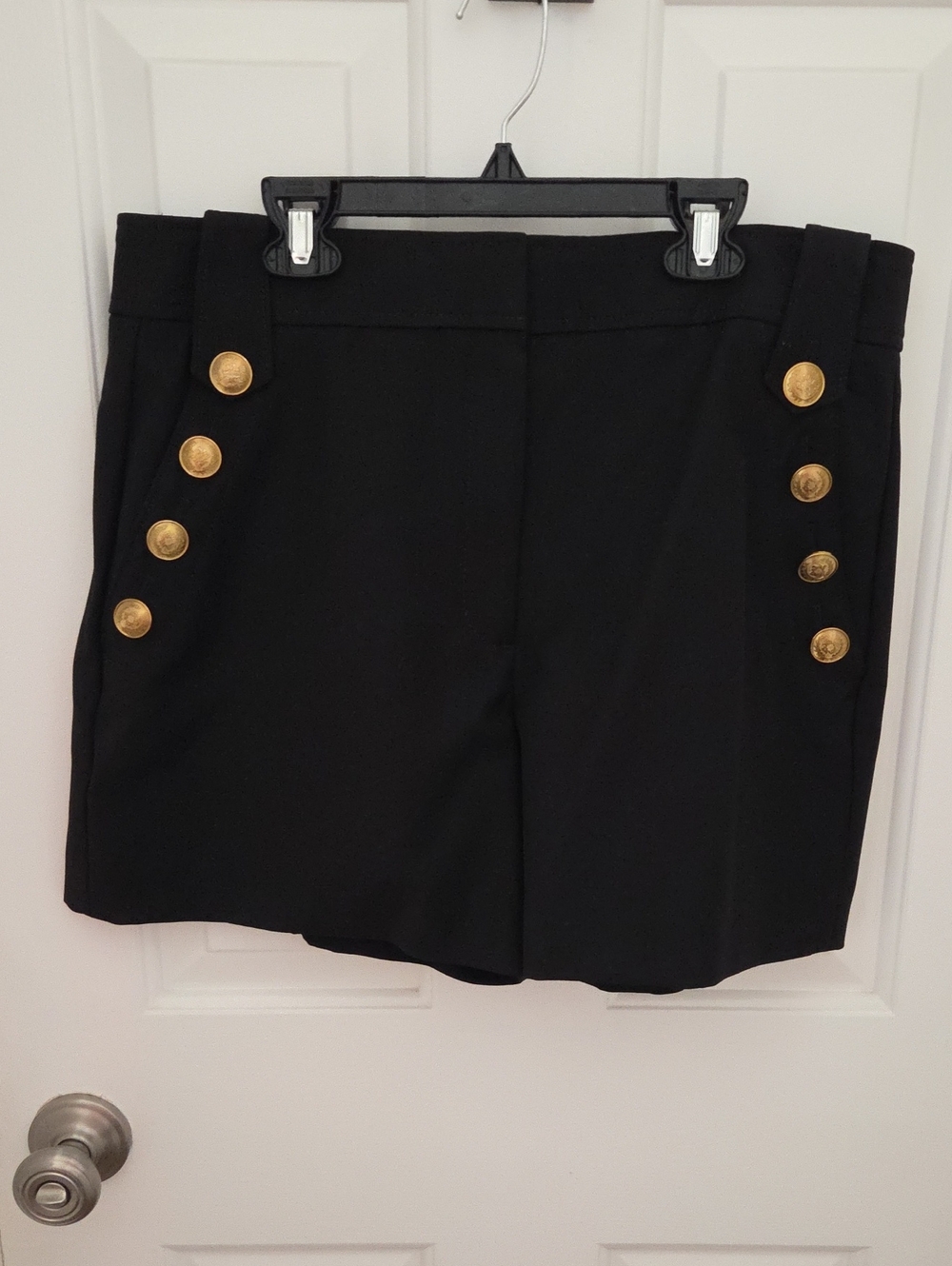 White House Black Market Black High-Rise Shorts with Gold Buttons